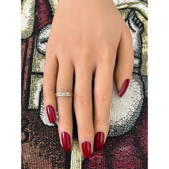 14K Plumb Gold Petite Diamond Ring Set - Picture 7 of 8